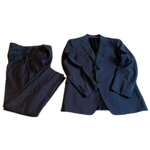 Z Zegna Mens Dark Navy Check 2 Piece Suit Size 40R W34 X 28 READ